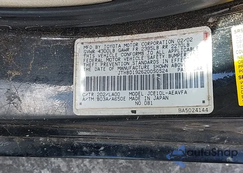 2002 Lexus Is 300 z USA, uszkodzony, nr VIN JTHBD192620050524